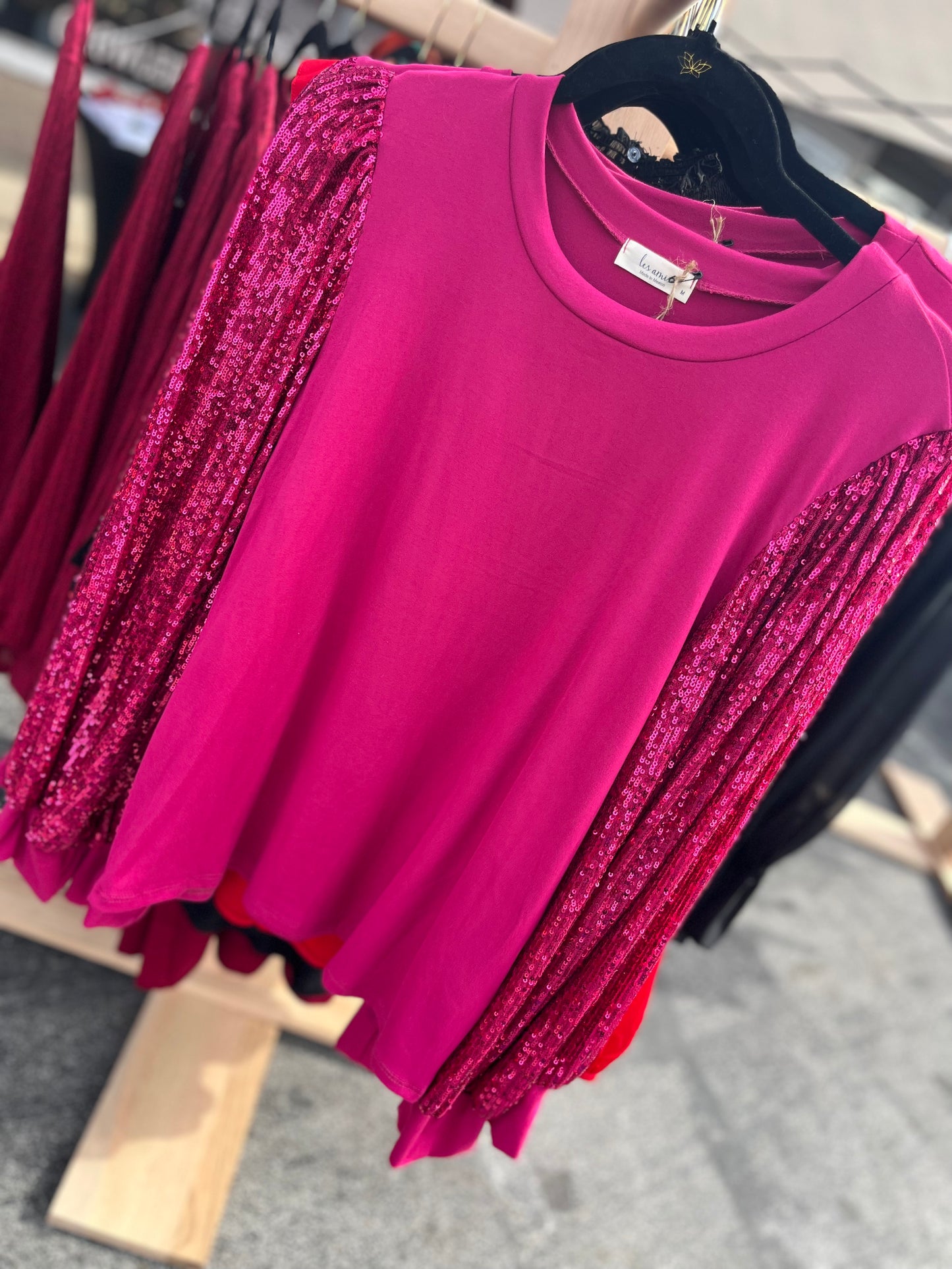 Magenta sequin sleeve