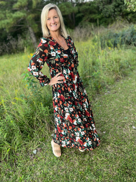 Black Floral Dress Long