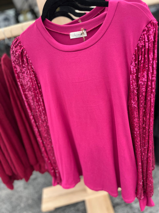 Magenta sequin sleeve