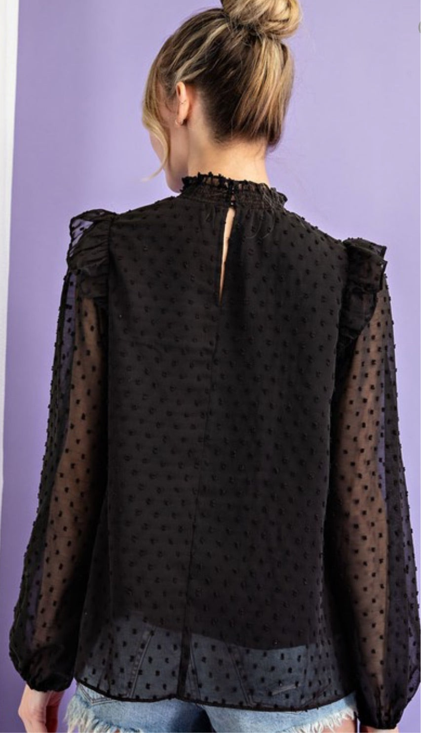 Black Tufted Dot long Sleeve Blouse